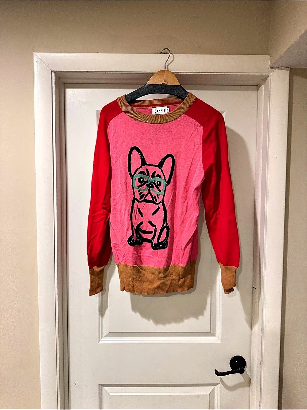 OXXKNIT Graphic Dog Sweater Pink & Red Size XL NWT